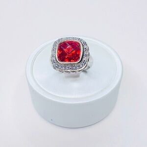 Elegant Sterling Silver and Red CZ Gemstone Ring